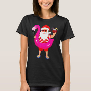 Christmas In July Santa Hawaii Sunglasses Flamingo T-Shirt