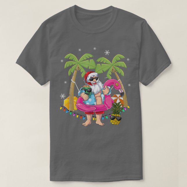 Christmas in July Santa hawaii Sunglasses Flamingo T-Shirt (Design Front)