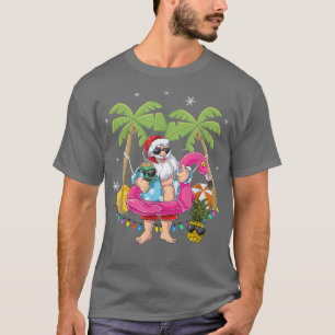 Christmas in July Santa hawaii Sunglasses Flamingo T-Shirt