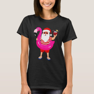 Christmas In July Santa Hawaii Sunglasses Flamingo T-Shirt