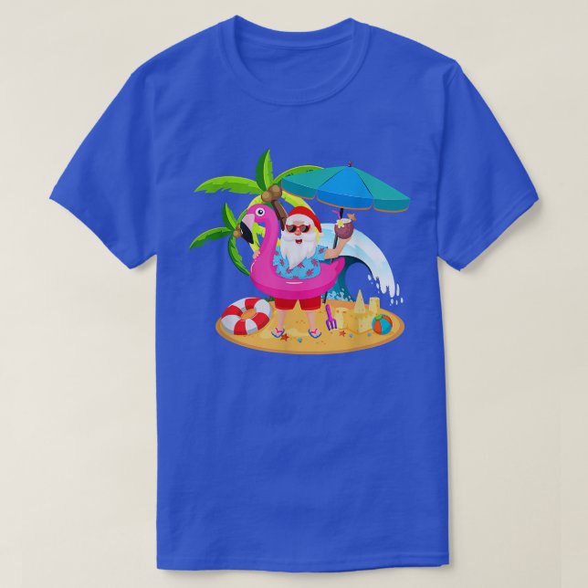 Christmas in July Santa hawaii Sunglasses Flamingo T-Shirt (Design Front)