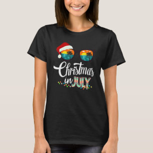 Christmas In July Santa Hawaii Sunglasses Flamingo T-Shirt