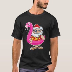 Christmas In July Santa Hawaii Sunglasses Flamingo T-Shirt