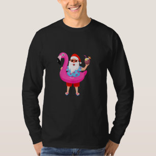 Christmas In July Santa Hawaii Sunglasses Flamingo T-Shirt