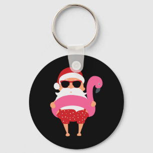 Christmas In July Santa Hawaii Sungles Flamingo Gi Key Ring