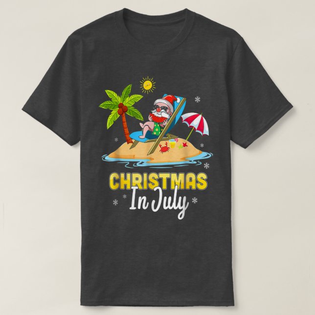 Christmas In July Santa Hawaiian Beach Summer Vaca T-Shirt (Design Front)