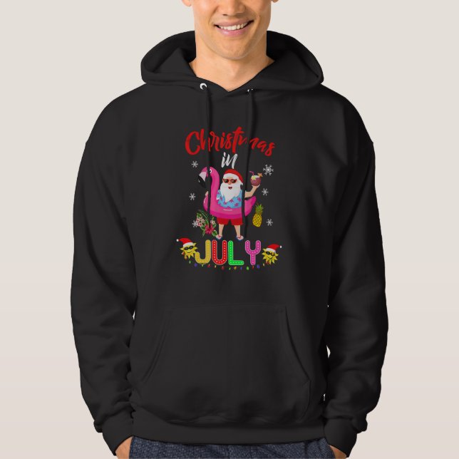 Christmas In July Santa Hawaiian Flamingo Summer B Hoodie (Front)