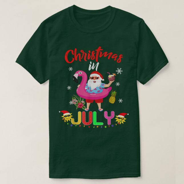 Christmas In July Santa Hawaiian Flamingo Summer B T-Shirt (Design Front)
