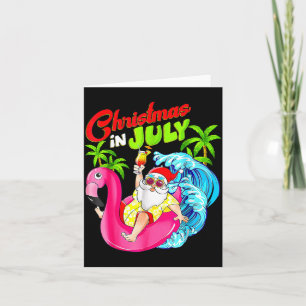 Christmas In July Santa Hawaiian Flamingo Summer Card