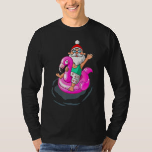 Christmas In July Santa Hawaiian Flamingo Summer S T-Shirt