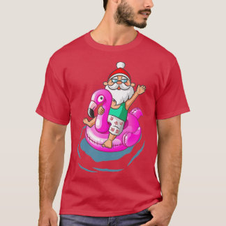 Christmas in July Santa Hawaiian flamingo Summer S T-Shirt
