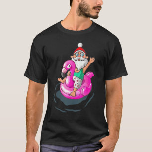 Christmas In July Santa Hawaiian Flamingo Summer S T-Shirt