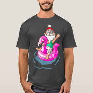 Christmas in July Santa Hawaiian flamingo Summer T-Shirt