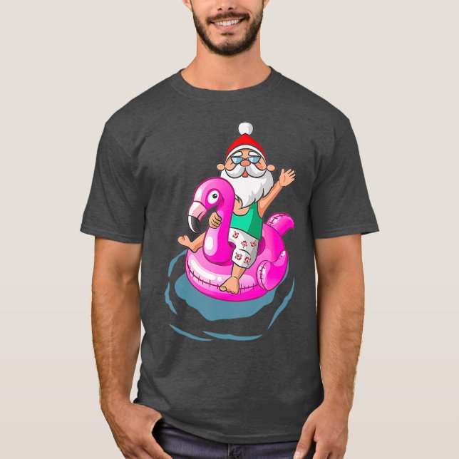 Christmas in July Santa Hawaiian flamingo Summer T-Shirt (Front)