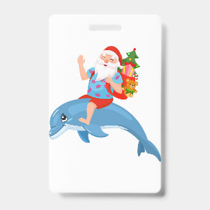 Christmas in July Santa Hawaiian Summer Surf Surfi ID Badge