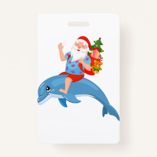 Christmas in July Santa Hawaiian Summer Surf Surfi ID Badge