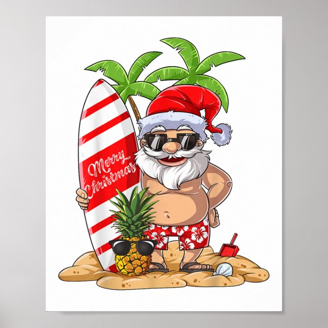 Christmas In July Santa Hawaiian Surfing Gifts Sum Poster (Front)