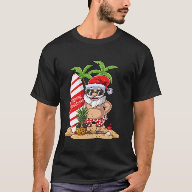 Christmas in July Santa Hawaiian Surfing Gifts Sum T-Shirt (Front)