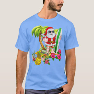 Christmas in July Santa Hawaiian Surfing  Summer S T-Shirt
