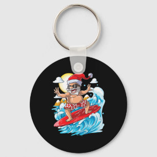 Christmas In July Santa Hawaiian Surfing Summer Su Key Ring