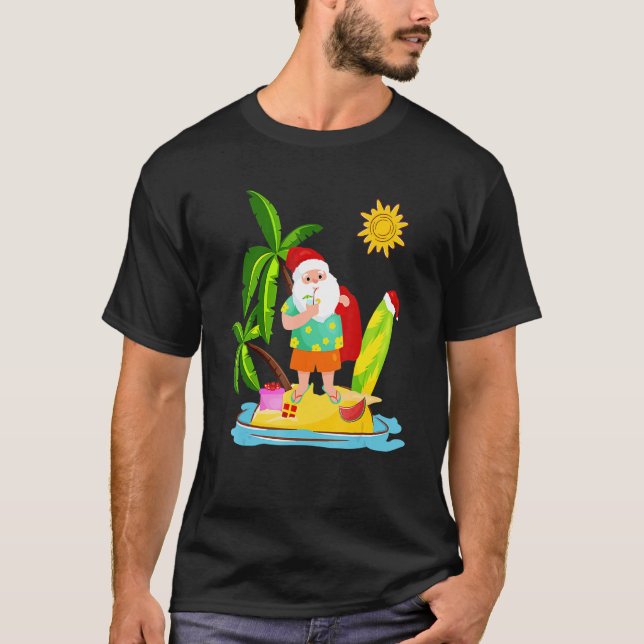 Christmas In July Santa Hawaiian Surfing Summer Su T-Shirt (Front)