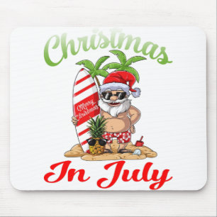 Christmas in July Santa Hawaiian Surfing T Shirt Mouse Pad