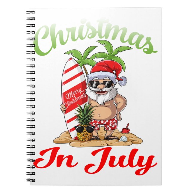 Christmas in July Santa Hawaiian Surfing T Shirt Notebook (Front)
