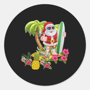 Christmas In July Santa Hawaiian Surfing T Shirt S Classic Round Sticker