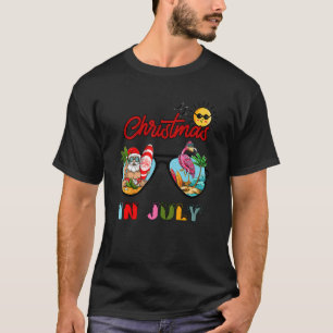 Christmas In July Santa Holiday Beach Flamingo Sur T-Shirt