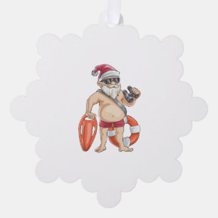Christmas In July Santa Lifeguard Tree Decoration Card