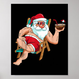 Christmas in July Santa on Beach Independence Day Poster