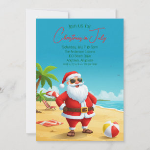 Christmas in July Santa on the Beach Invitation