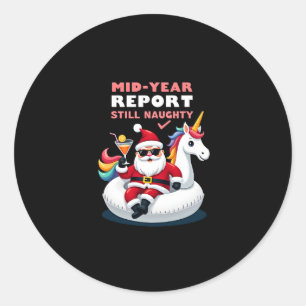 Christmas In July Santa on Unicorn Pool Float Stil Classic Round Sticker