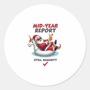 Christmas In July Santa on Unicorn Pool Float Stil Classic Round Sticker