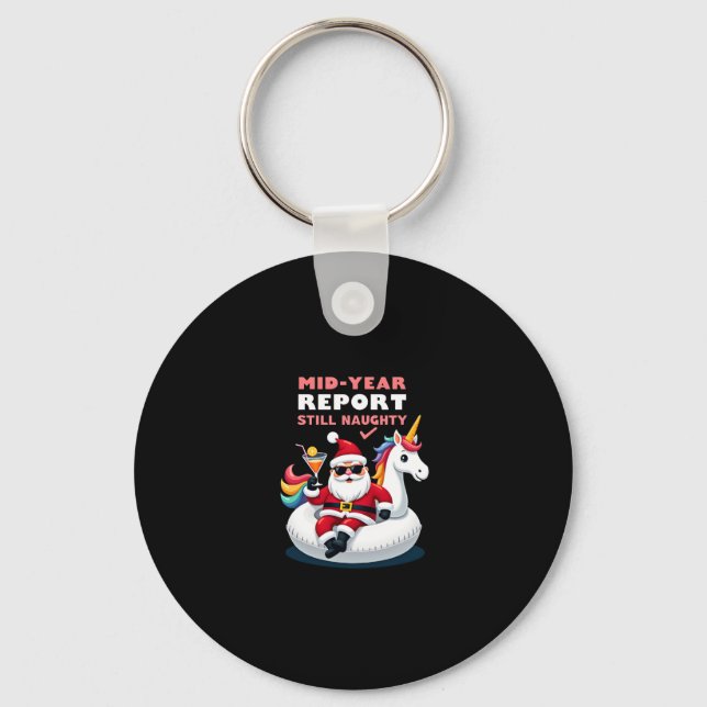 Christmas In July Santa on Unicorn Pool Float Stil Key Ring (Front)