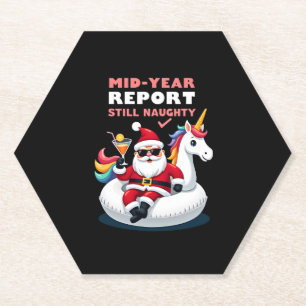 Christmas In July Santa on Unicorn Pool Float Stil Paper Coaster