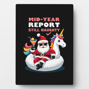 Christmas In July Santa on Unicorn Pool Float Stil Plaque