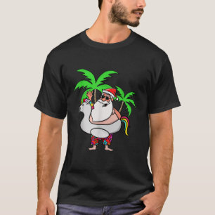 Christmas In July Santa on Vacation Unicorn Pool F T-Shirt