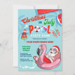 Christmas In July Santa Pool Party Kid Adult Invitation<br><div class="desc">Cute and Fun invitation in style. 
Theme: Christmas in July
Occasion: Birthday,  or Any Event. 
Style: Cute,  Cheerful,  Fun.
Colours: Red,  Blue,  Green. 
Graphics: Santa Claus,  Swimming Pool,  Watermelon,  Flip Flops,  Beach Ball,  Inflatable Flamingo.</div>