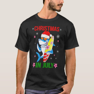 Christmas In July Santa Shark Surfer  Summer Vacat T-Shirt