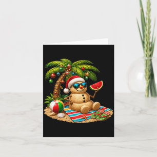 Christmas In July Santa Snowman Beach Summer Xmas Card