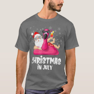 Christmas In July Santa Summer Flamingo Pool Float T-Shirt