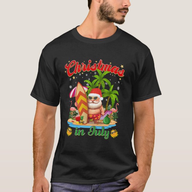 Christmas In July Santa Sunglasses Summer Beach Fu T-Shirt (Front)