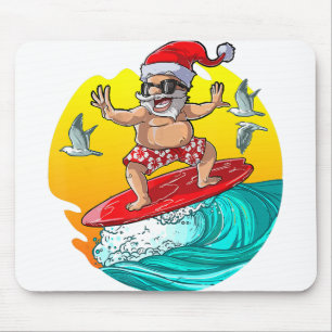 Christmas in July Santa Surf Hawaiian Men Summer Mouse Pad