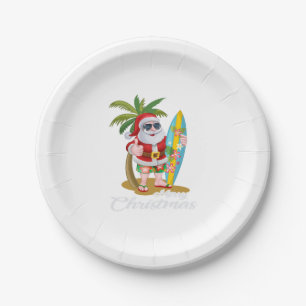 Christmas in July Santa Surf Hawaiian Men Summer Paper Plate