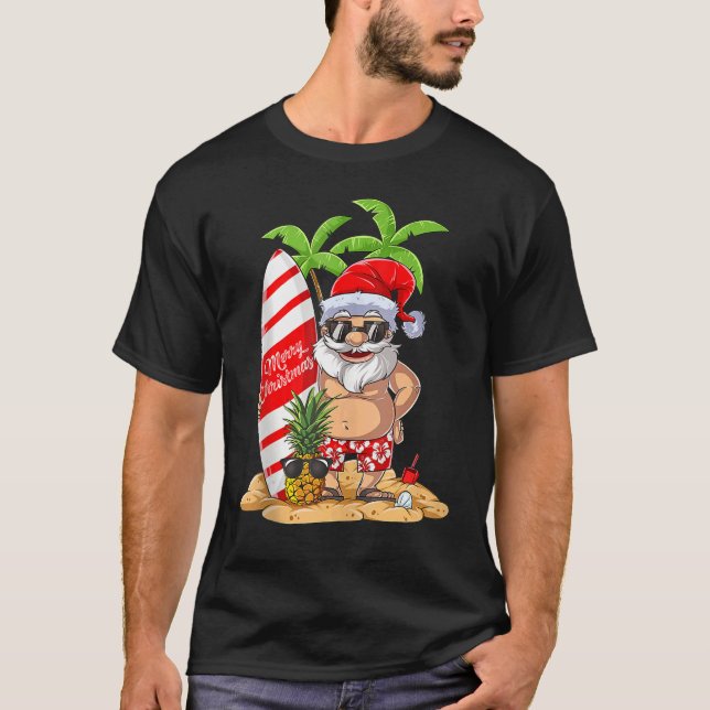 Christmas In July Santa Surf Hawaiian Summer Surfi T-Shirt (Front)
