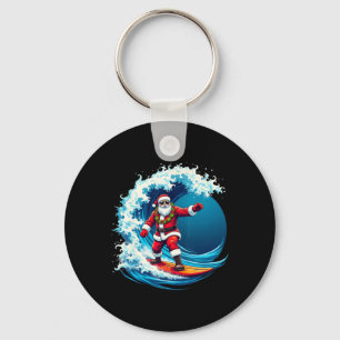 Christmas In July Santa Surf Summer Surfing _1 Key Ring