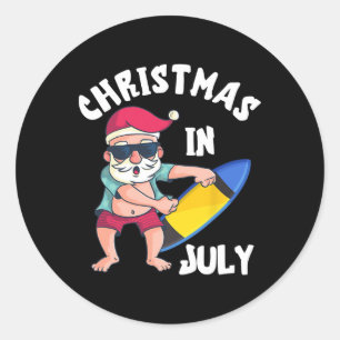Christmas In July Santa Surfboard Summer Vacation Classic Round Sticker