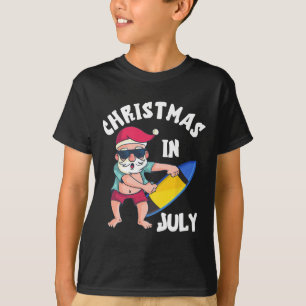 Christmas In July Santa Surfboard Summer Vacation T-Shirt