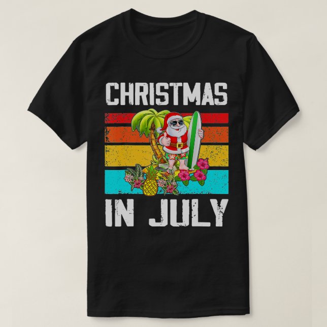 Christmas in July Santa Surfer Hawaii Summer Vacat T-Shirt (Design Front)
